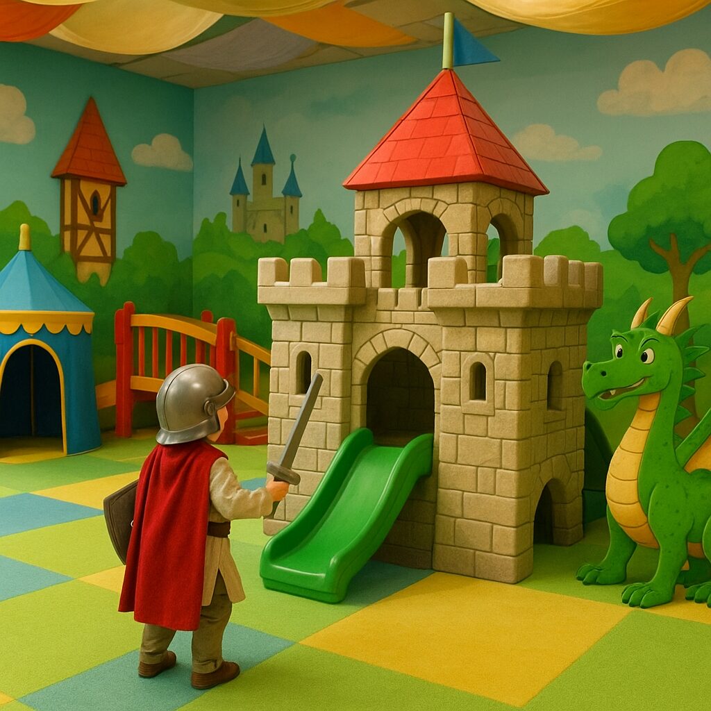 Parque infantil cubierto con temática de juegos de rol