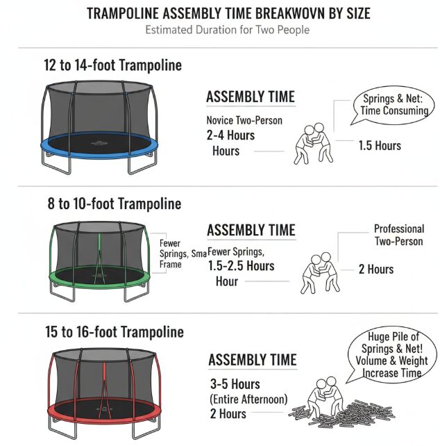 Время, необходимое для сборки различных батутов