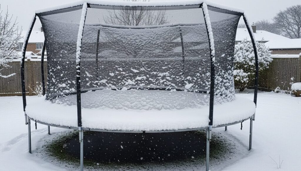 Un trampoline recouvert de neige.