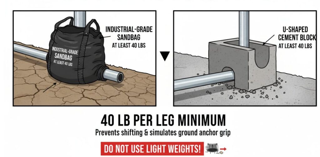 Как закрепить батут с помощью камней или гравия?