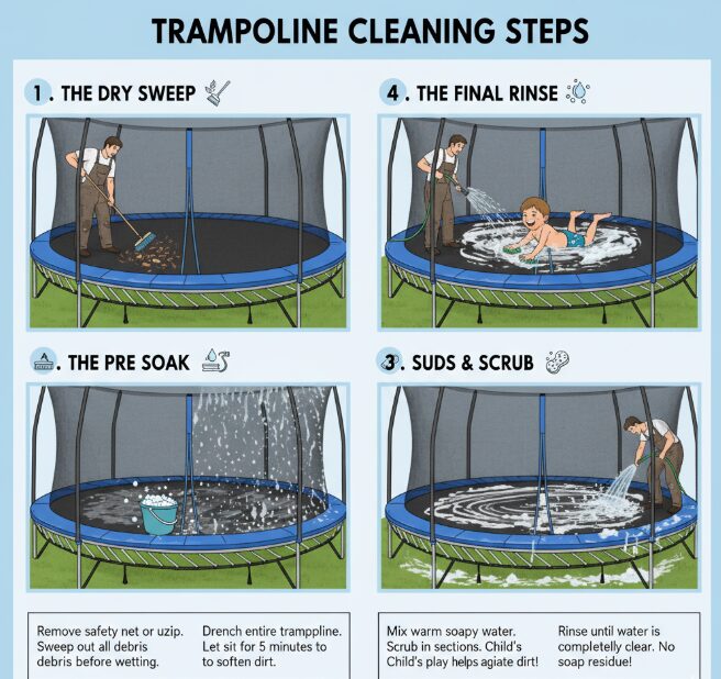 Этапы очистки батута