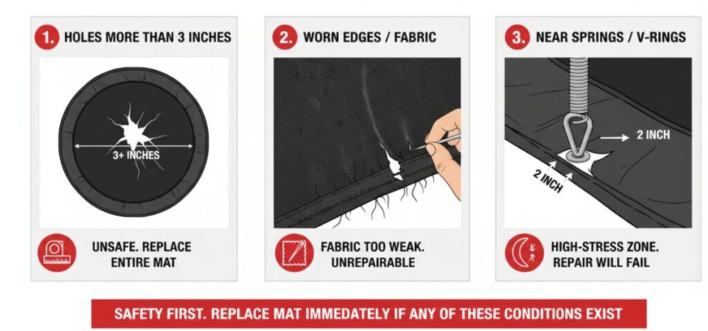 Unter welchen Umständen ist ein Trampolin nicht mehr zu reparieren?