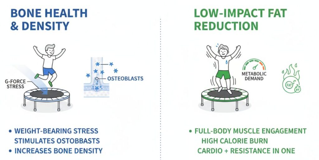 Les exercices sur trampoline accélèrent le drainage lymphatique et améliorent la densité osseuse.
