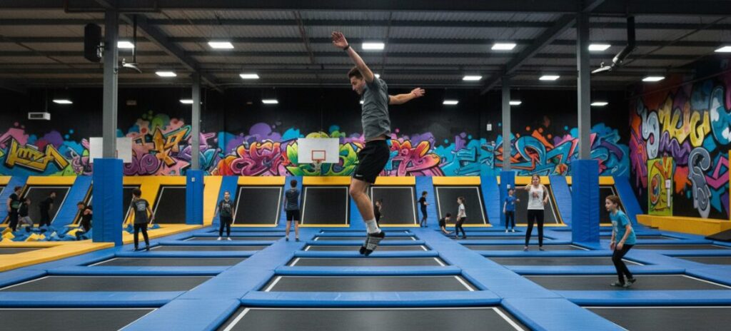 Упражнения на батуте помогают укрепить мышцы.