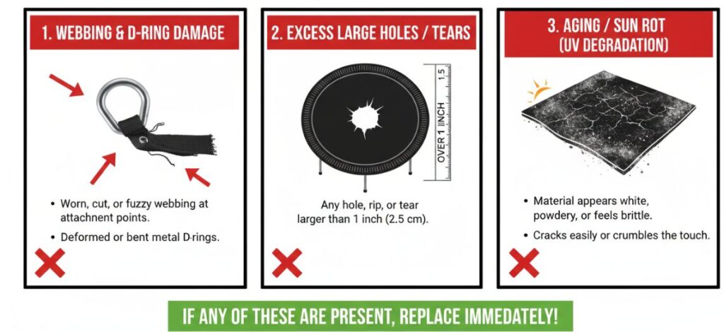 Ситуации, требующие замены батутного мата: