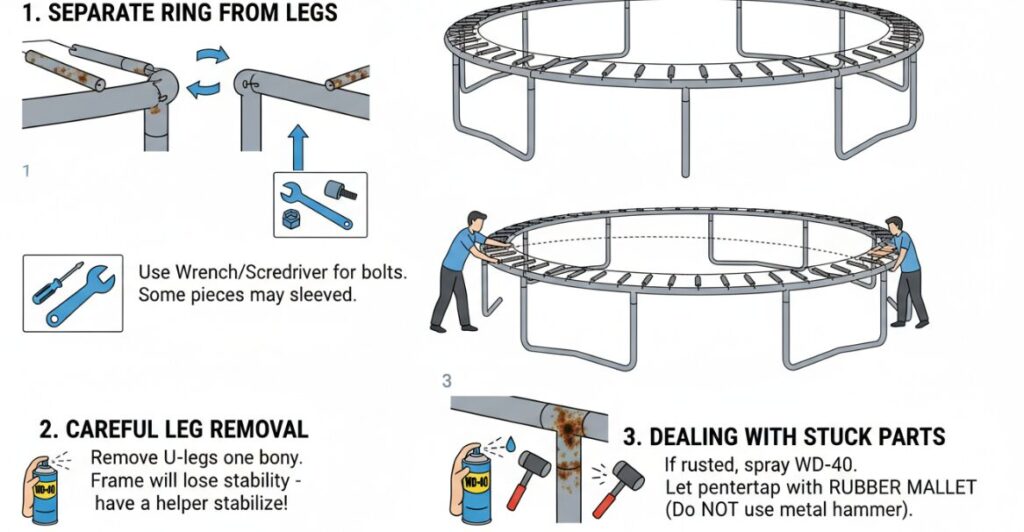 Pasos para desmontar la estructura metálica de la cama elástica
