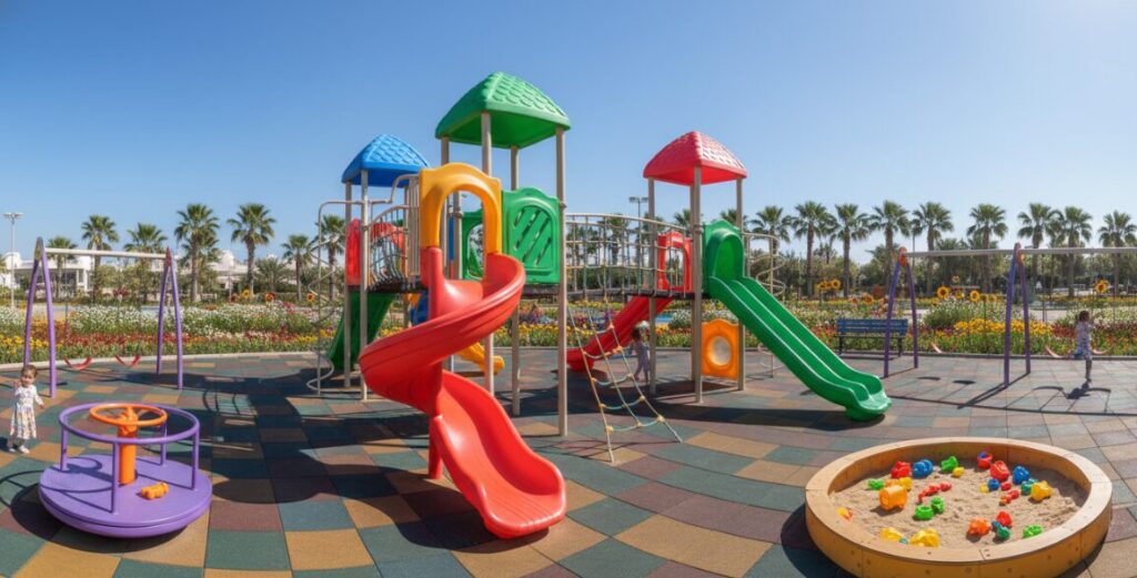 Vue panoramique de l'aire de jeux extérieure pour enfants