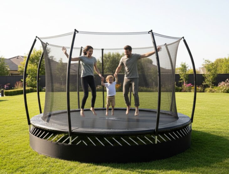 Una familia en un trampolín