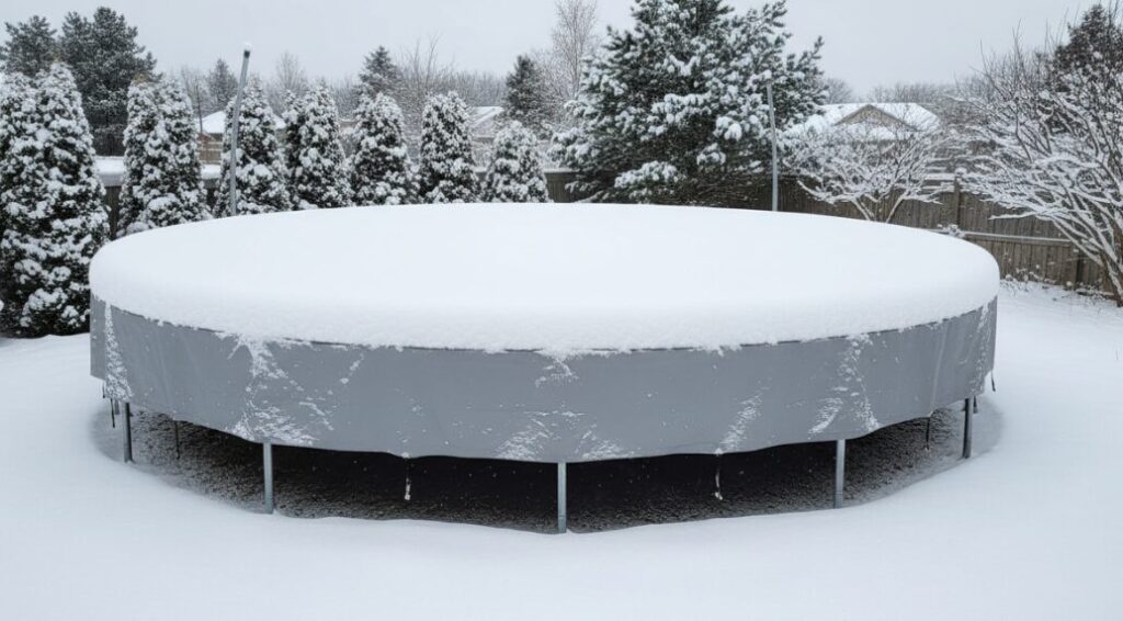 Trampolines enneigés en hiver