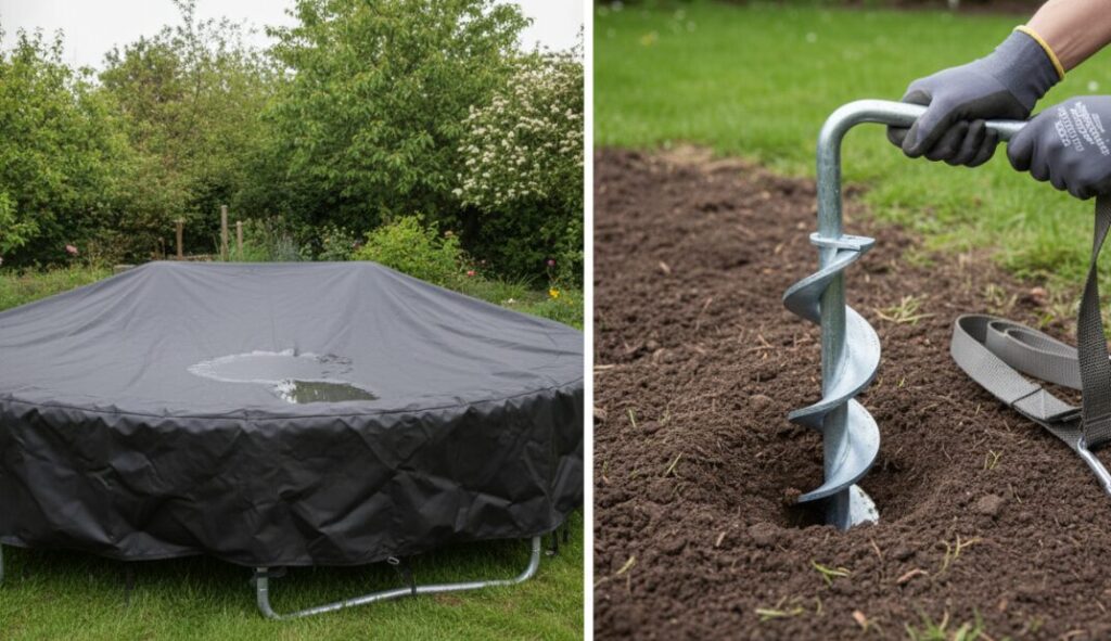 Housse spéciale pluie/neige et ancrage au sol en spirale