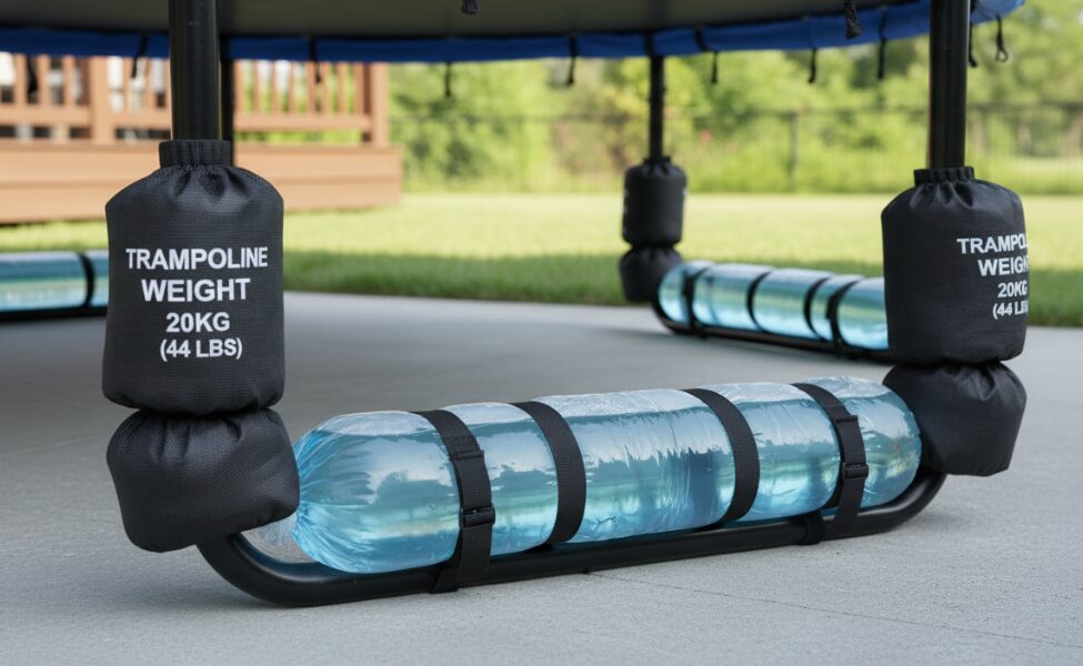 Special trampoline sandbags or water bags are placed on the U-shaped legs.