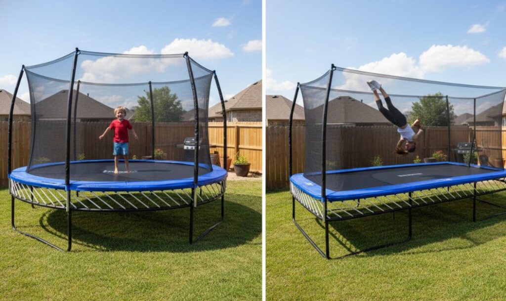 Comparación de camas elásticas circulares y rectangulares