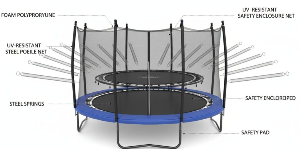 Trambolinin genel yapısının patlatılmış görünümü