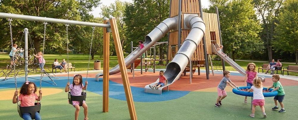 Niños divirtiéndose en el parque infantil