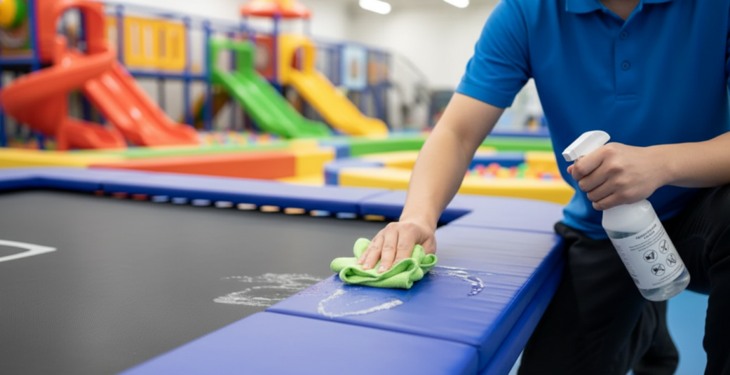 Workers are cleaning the facilities